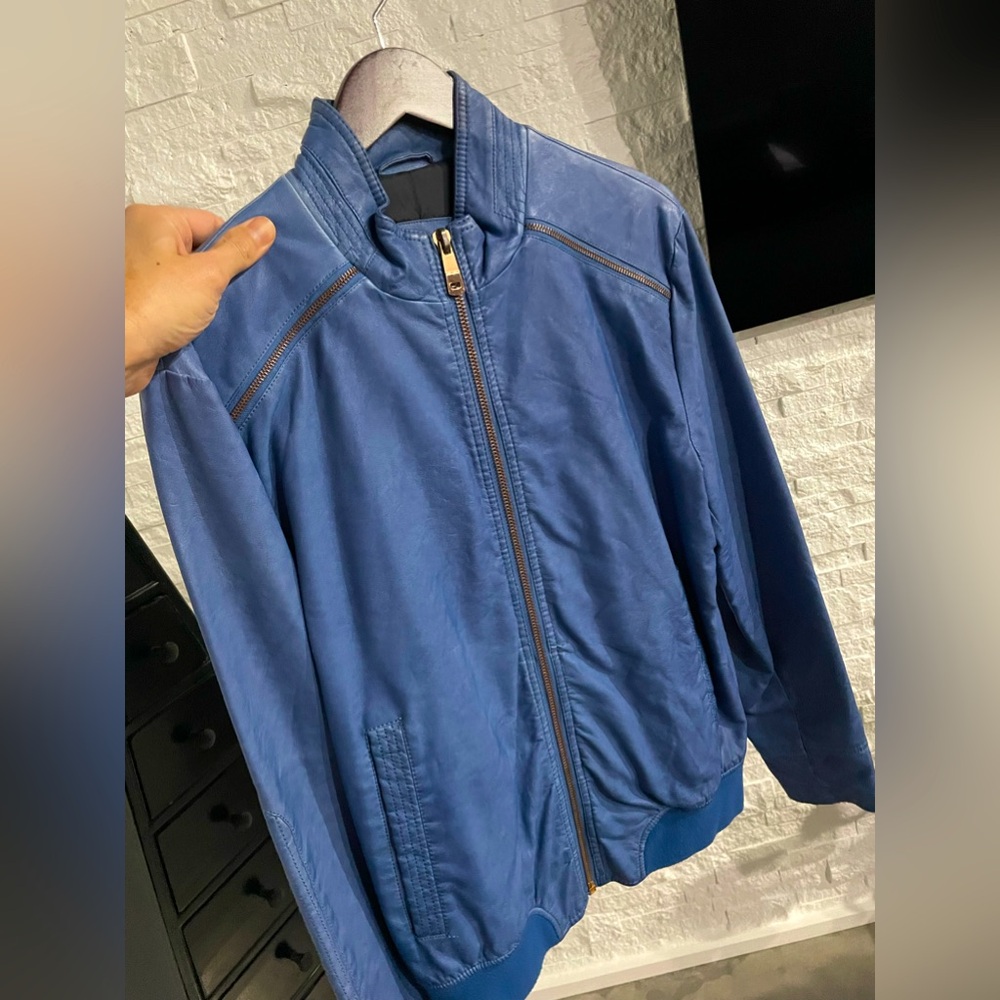 Vintage Zara man Blue leather jacket from 2013. Stored in AC since purchase.